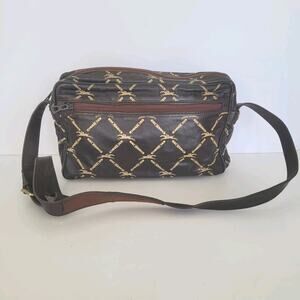 Longchamp Paris Signature Geniue Leather Brown Zip Shoulder Bag Purse Medium